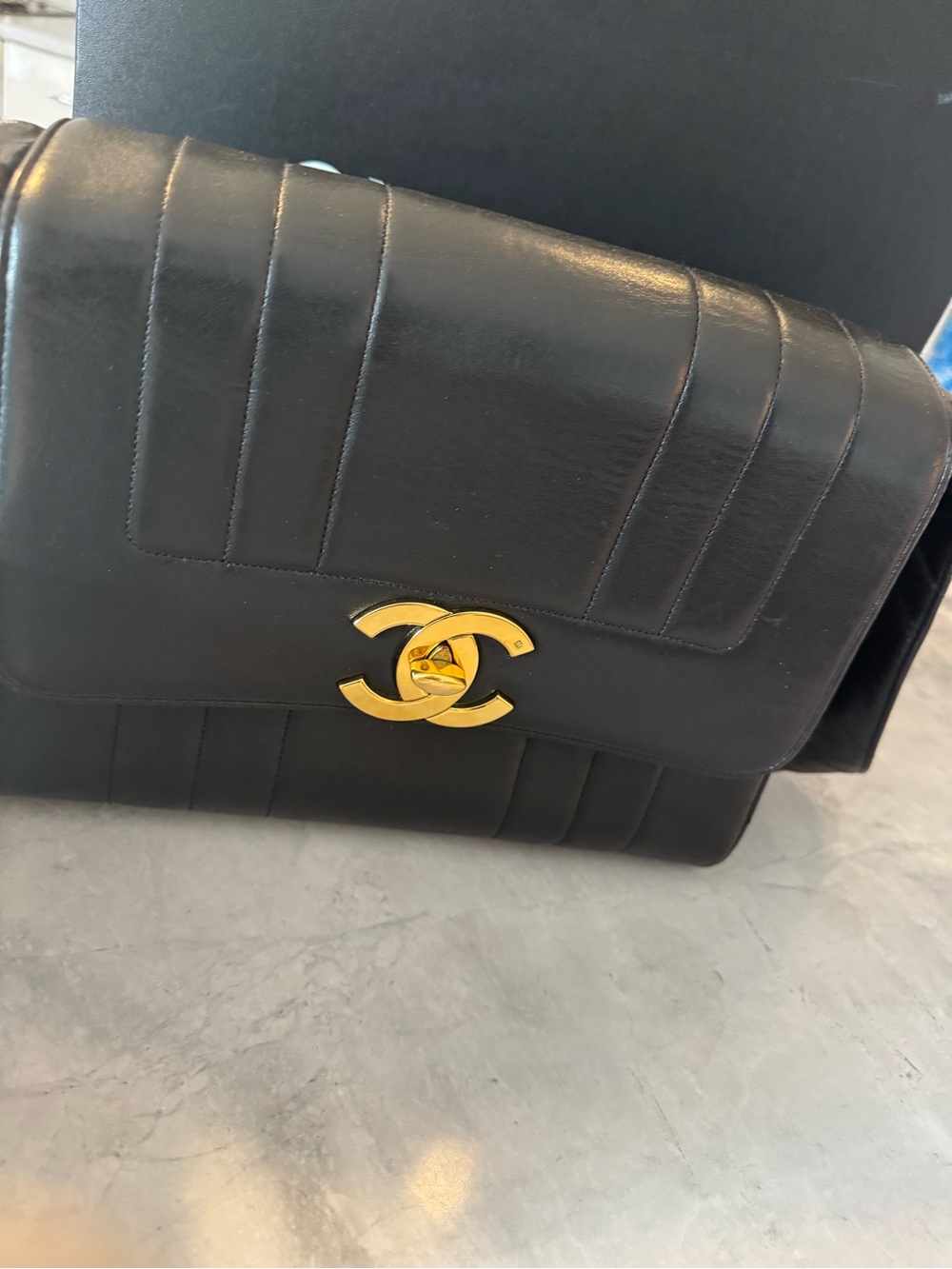 CHANEL Black Quilted Lambskin Messenger Bag with Gold CC Turnlock